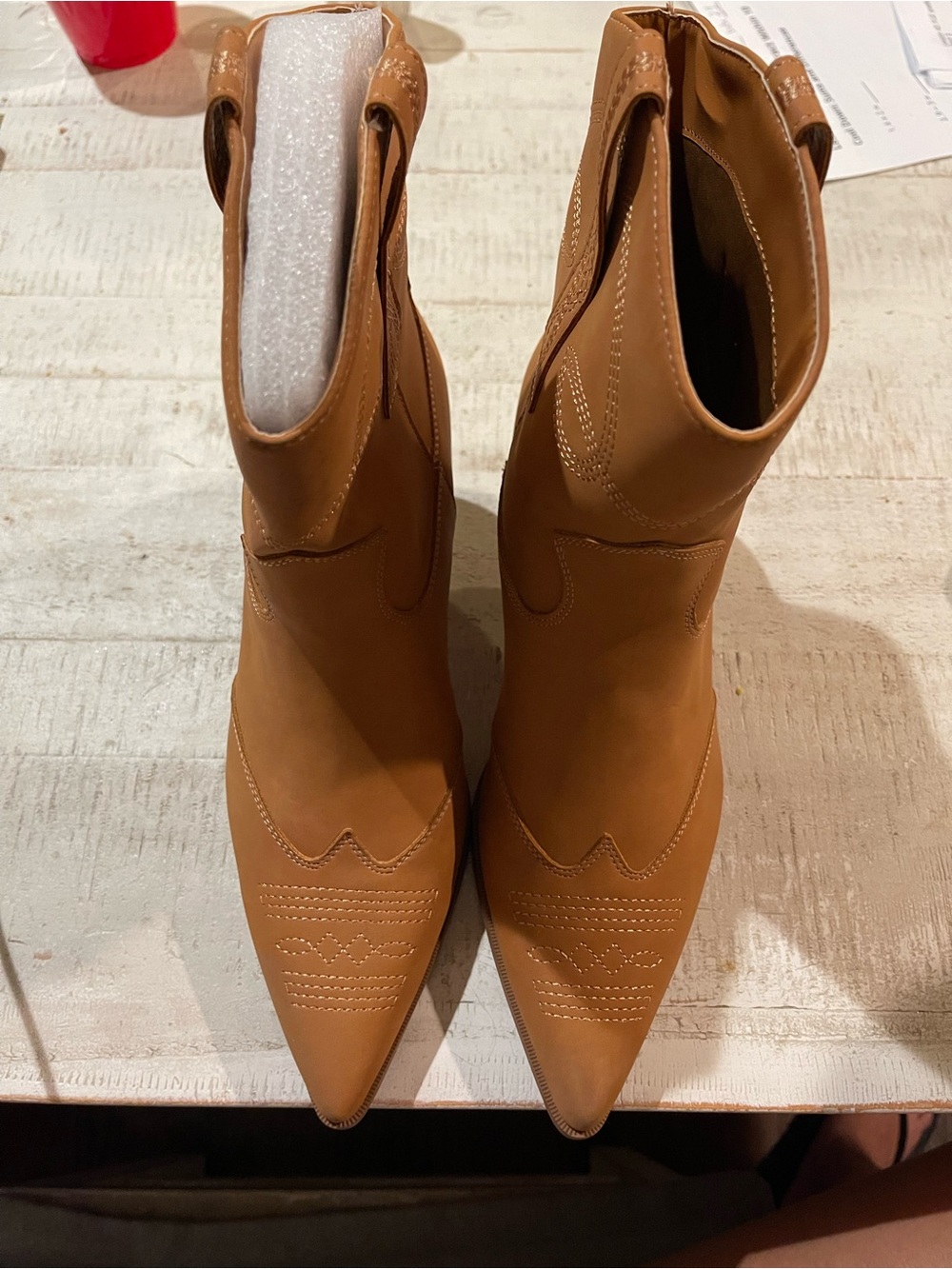 Women's Pointed-Toe Western Ankle Boots in Cognac
